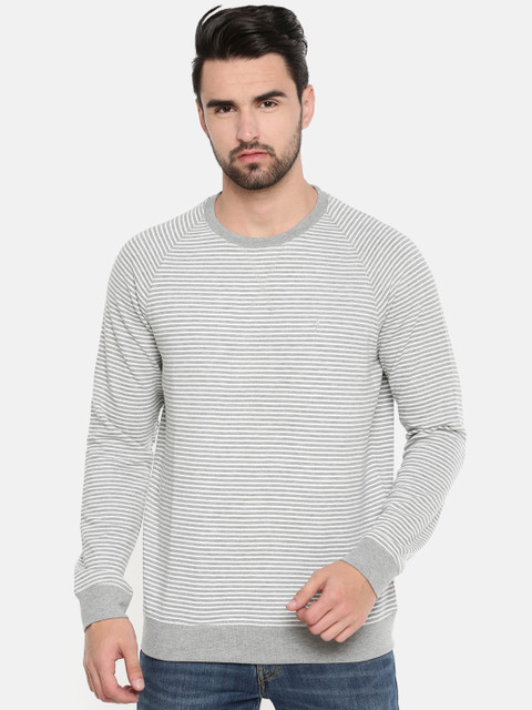 

Indian Terrain Men Grey & White Striped Pullover