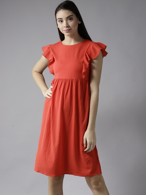 

Moda Rapido Women Red Solid Empire Dress