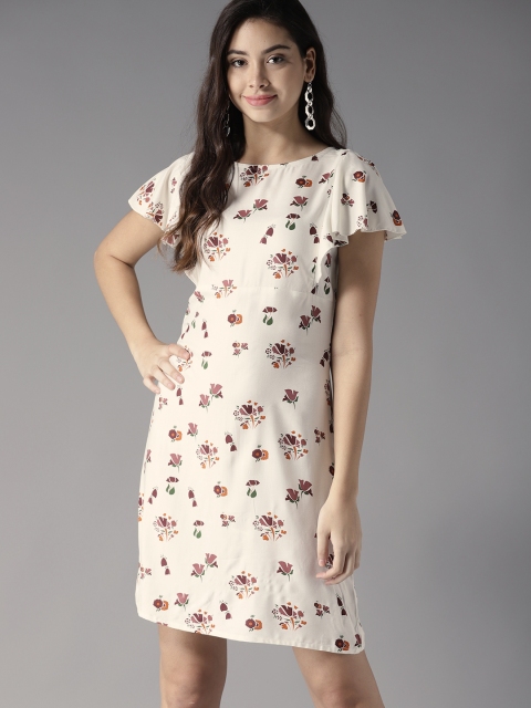 

Moda Rapido Women Off-White & Burgundy Printed A-Line Dress