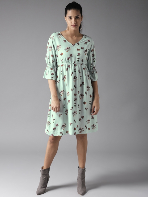 

Moda Rapido Women Green & Maroon Printed A-Line Dress