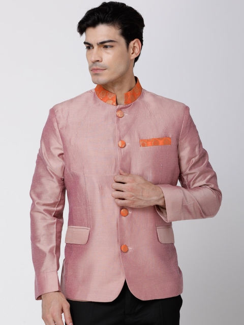 

Svanik Orange Striped Single-Breasted Bandhgala Blazers