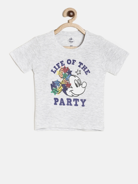 

Juniors by Lifestyle Boys Grey Melange Mickey Mouse Print Round Neck T-shirt