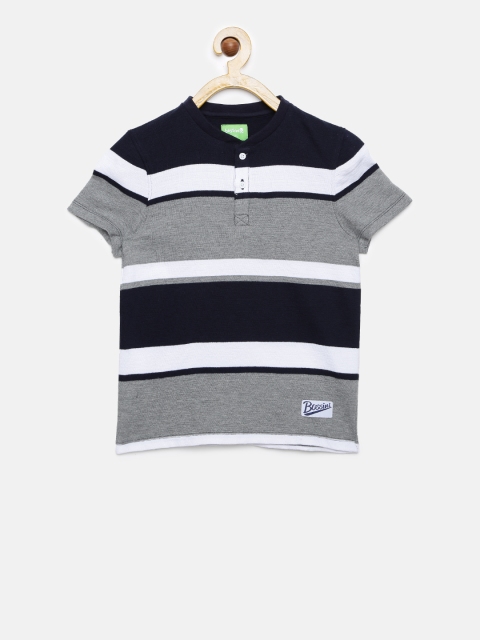 

Bossini Boys Grey Striped Henley Neck T-shirt