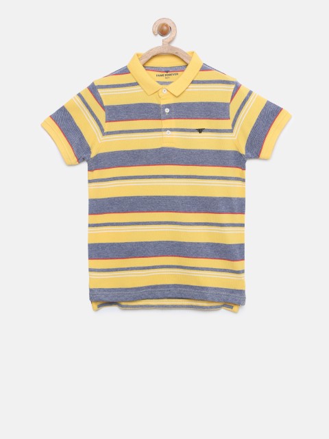 

Fame Forever by Lifestyle Boys Yellow & Navy Blue Striped Polo Collar T-shirt