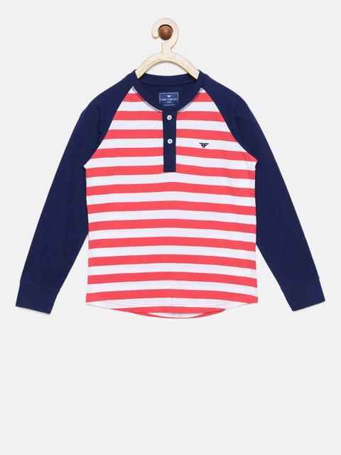 

Fame Forever by Lifestyle Boys Red Striped Henley Neck T-shirt