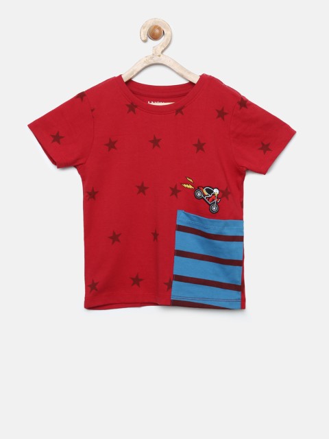 

Juniors by Lifestyle Boys Red Self Design Round Neck T-shirt