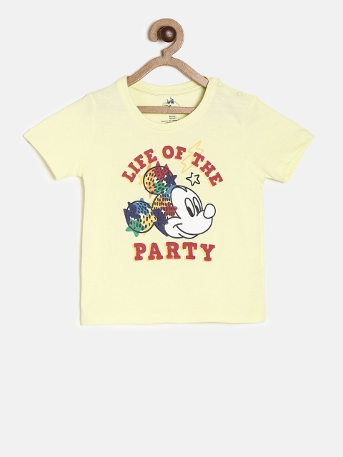 

Juniors by Lifestyle Boys Cream-Coloured Mickey Mouse Print Round Neck T-shirt