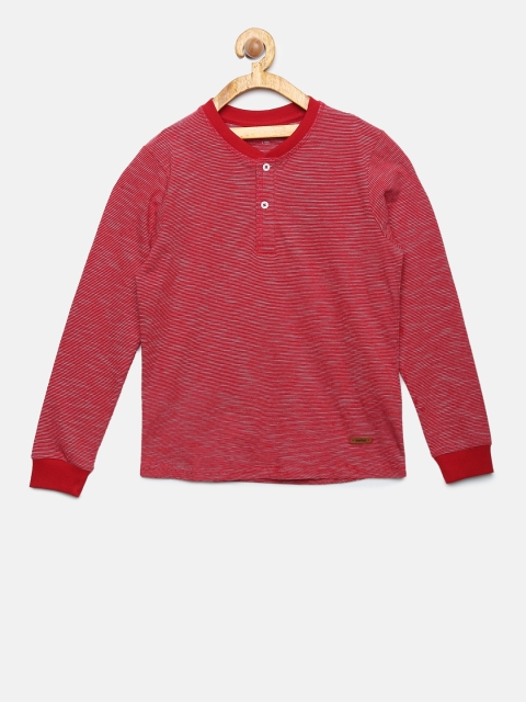 

Bossini Boys Red Printed Henley Neck T-shirt