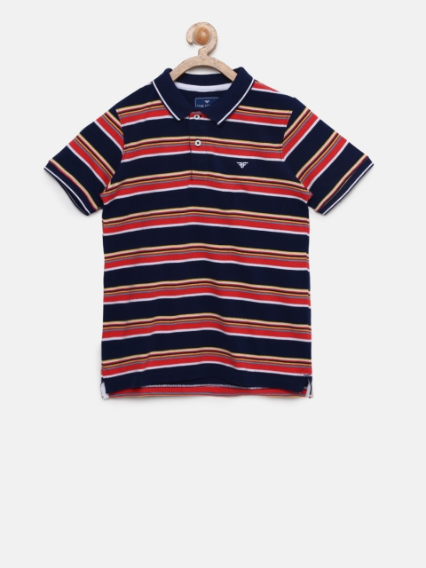 

Fame Forever by Lifestyle Boys Navy Blue and Red Striped Polo Collar T-shirt