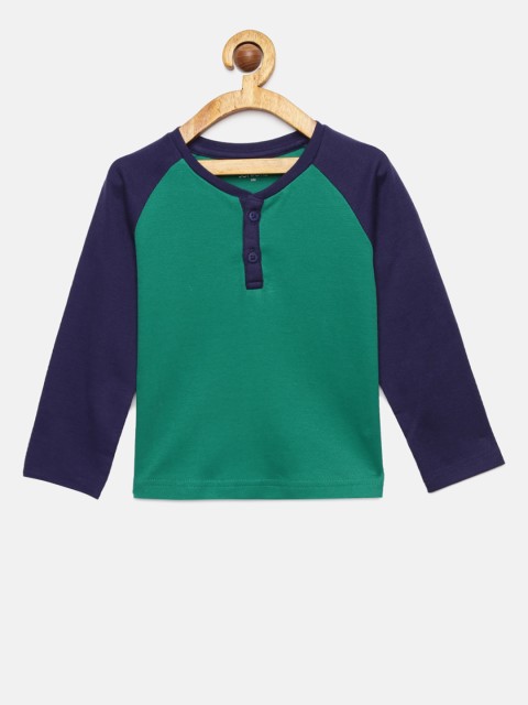 

Juniors by Lifestyle Boys Green & Navy Blue Solid Henley Neck T-shirt