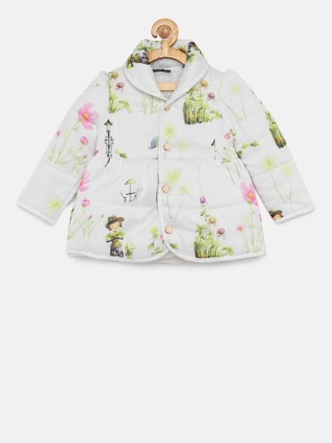 

Juniors by Lifestyle Girls Off-White Printed Puffer Jacket