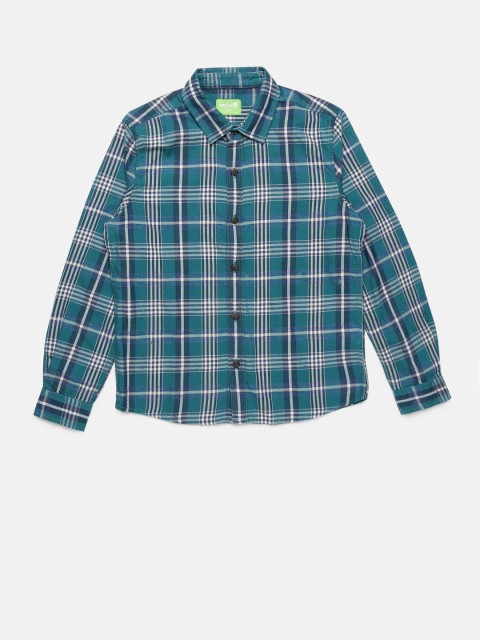 

Bossini Boys Teal Blue & White Regular Fit Checked Casual Shirt