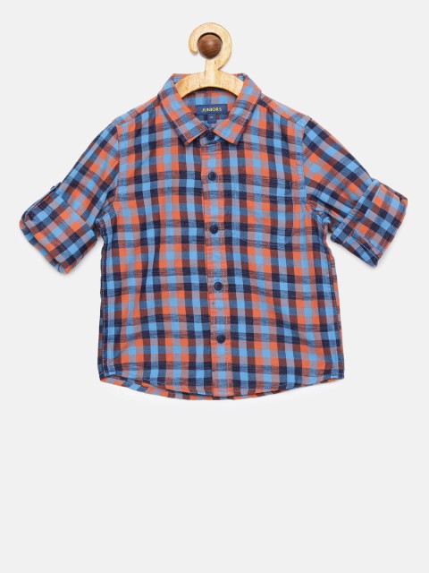 

Juniors by Lifestyle Boys Orange & Blue Regular Fit Checked Casual Shirt