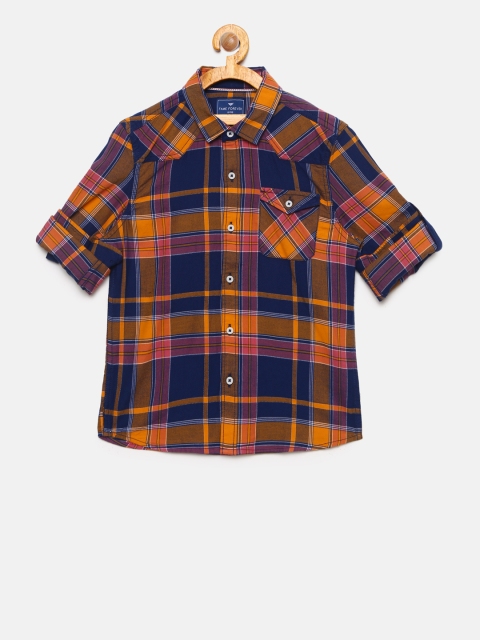 

Fame Forever by Lifestyle Boys Navy Blue & Orange Regular Fit Checked Casual Shirt