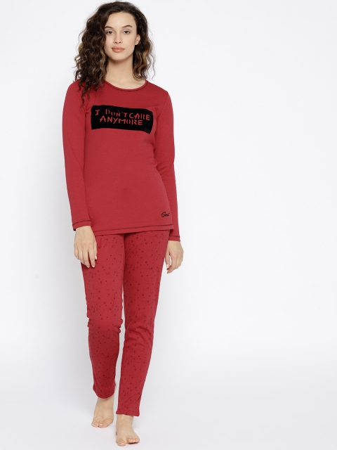 

MADAME M SECRET Women Red Printed Night Suit S8W30526 690