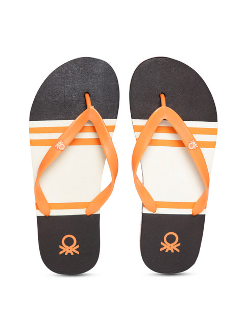 

United Colors of Benetton Men Orange & Coffee Brown Striped Thong Flip-Flops