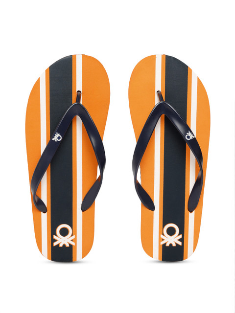 

United Colors of Benetton Men Navy Blue & Orange Striped Thong Flip-Flops