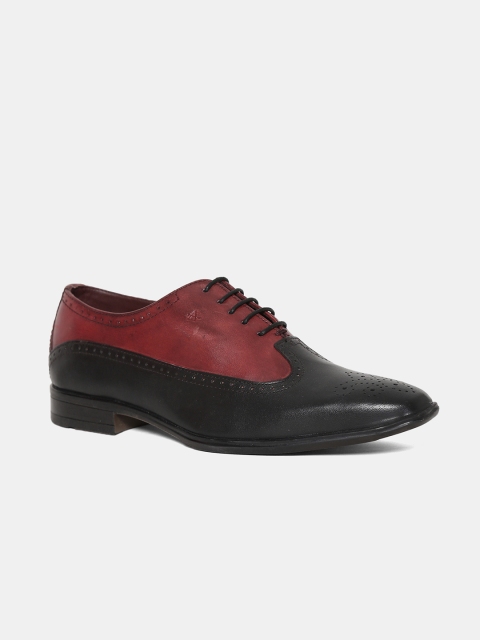 

Arrow Men Maroon & Black Leather Colourblocked Partywear Oxfords, Burgundy