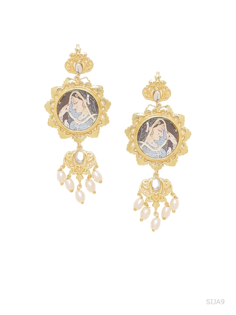 

Studio Voylla Gold-Plated Circular Meenakari Drop Earrings