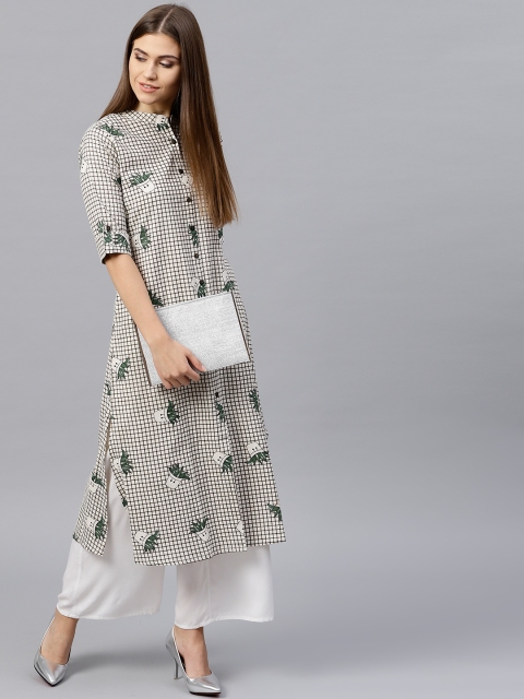 

GERUA Women Off-White & Grey Checked A-Line Kurta