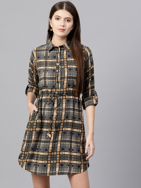 

GERUA Women Grey & Beige Checked Shirt Dress