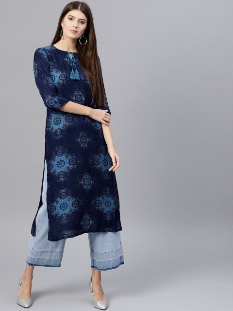 

GERUA Women Navy Blue Printed Straight Kurta