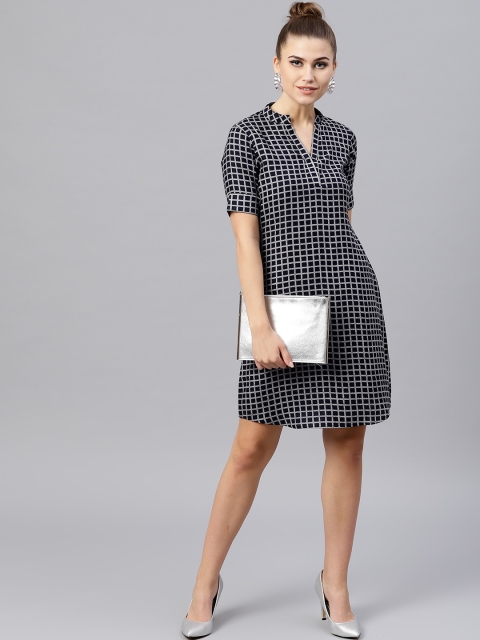 

GERUA Women Navy & Off-White Checked A-Line Dress, Navy blue