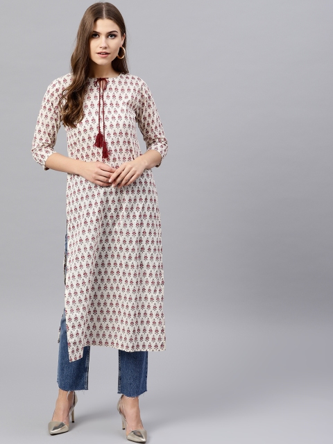

GERUA Women Off-White & Burgundy Printed Straight Kurta