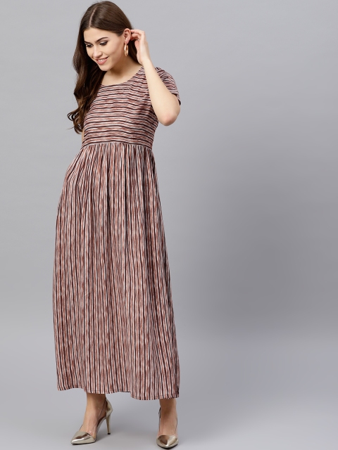 

GERUA Women Brown & Off-White Striped Maxi Dress