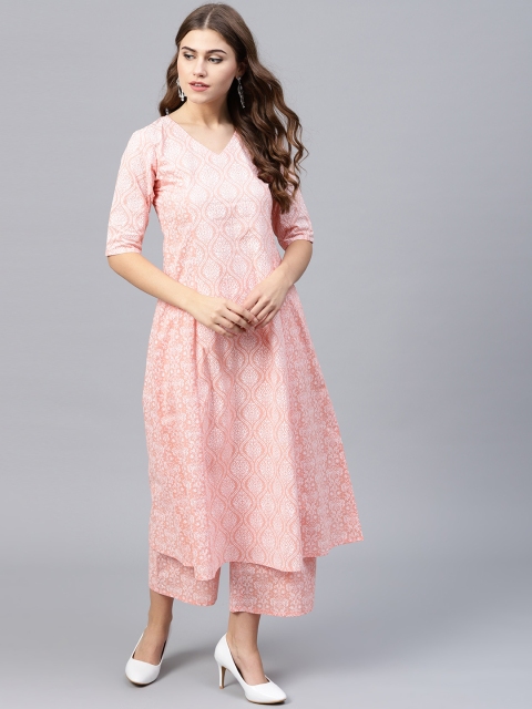 

GERUA Women Peach-Coloured & White Printed Kurta with Palazzos