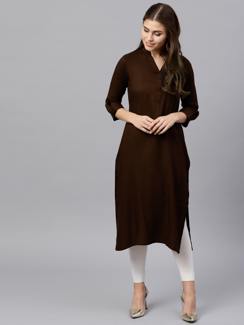 

GERUA Women Brown Woven Design Straight Kurta