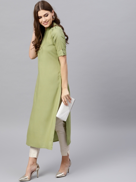 

GERUA Women Olive Green Solid Straight Kurta