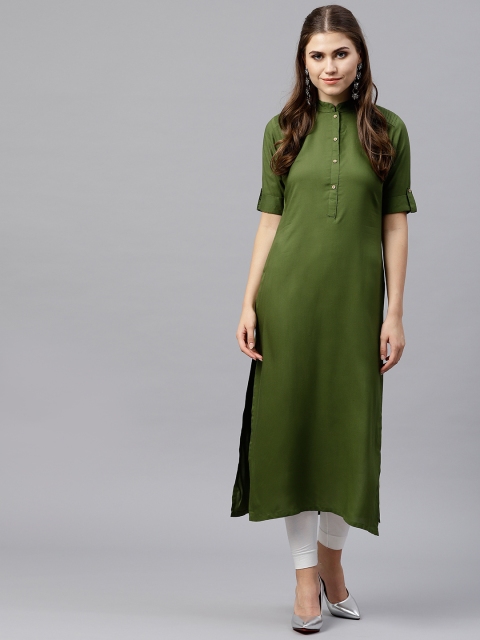 

GERUA Women Green Solid Straight Kurta