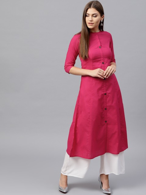 

GERUA Women Fuchsia Woven Design A-Line Kurta