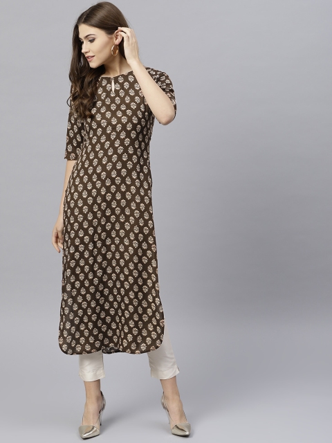 

GERUA Women Coffee Brown & Beige Printed Straight Kurta