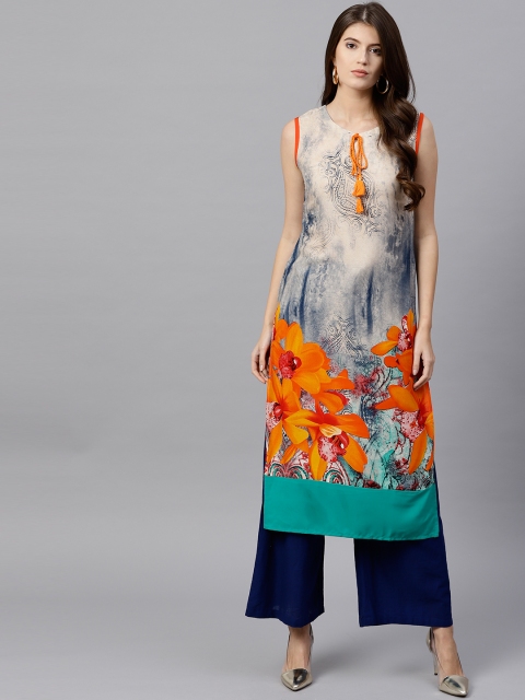 

GERUA Women Beige & Orange Printed Straight Kurta