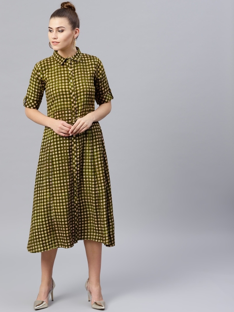 

GERUA Women Green Checked Shirt Dress