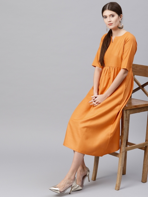 

GERUA Women Orange Solid Midi Empire Dress