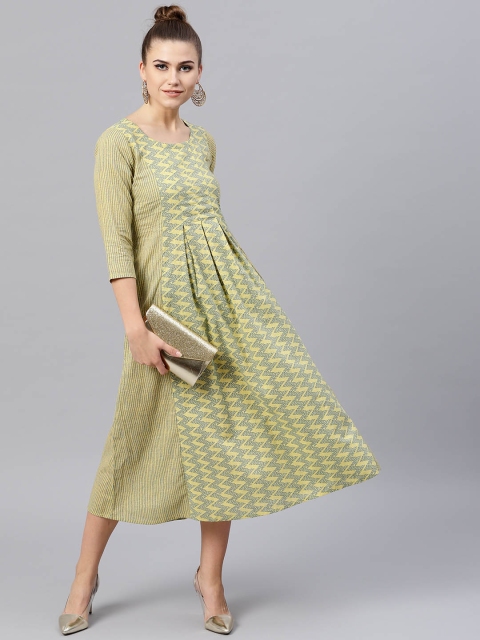 

GERUA Women Yellow & Grey Printed A-Line Dress