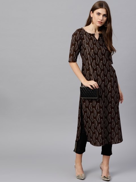 

GERUA Women Olive Brown & Beige Printed Straight Kurta
