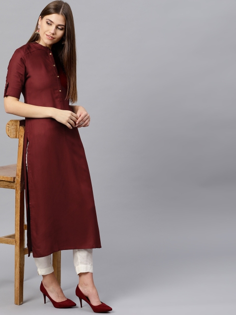

GERUA Women Maroon Solid Straight Kurta