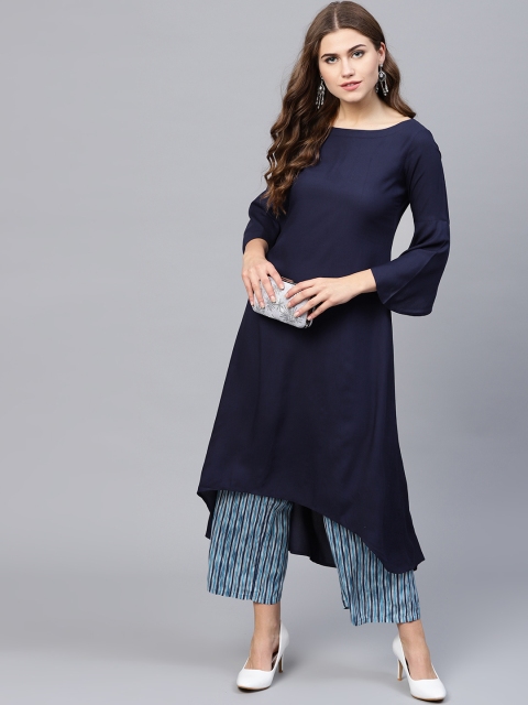 

GERUA Women Navy Blue Solid Kurta with Palazzos