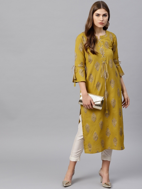

GERUA Women Green & Black Printed Straight Kurta