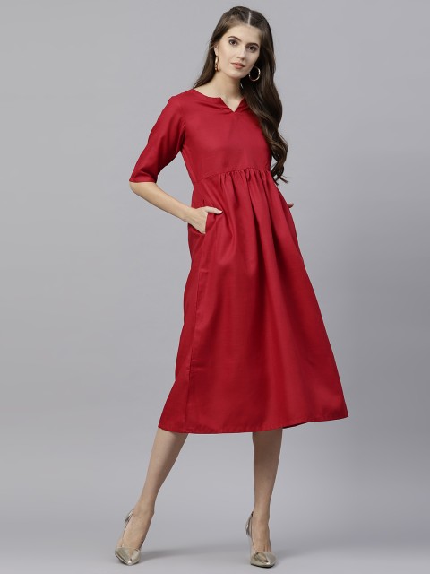 

GERUA Women Red Solid Midi A-Line Dress
