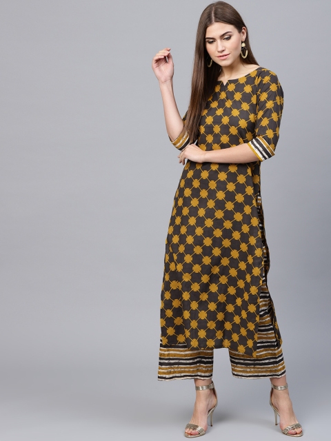 

GERUA Women Grey & Mustard Yellow Printed Kurta with Palazzos