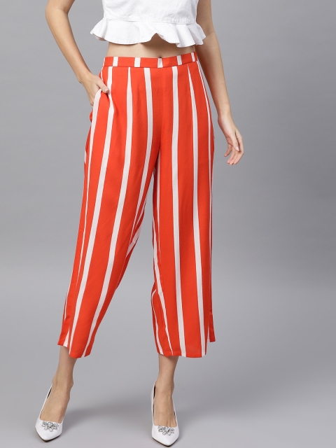 

GERUA Women Red & White Striped Cropped Wide Leg Palazzos