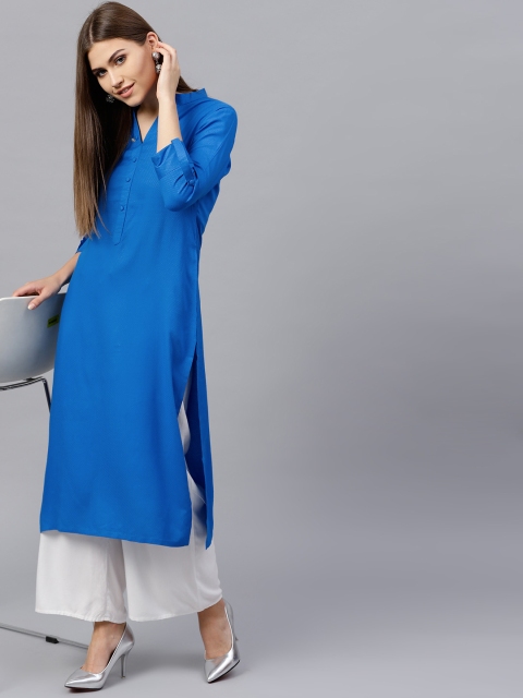 

GERUA Women Blue Solid Straight Kurta