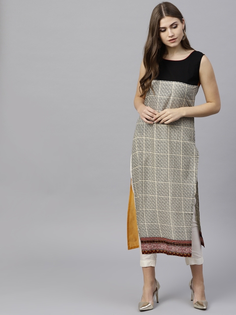 

GERUA Women Beige & Black Printed Straight Kurta