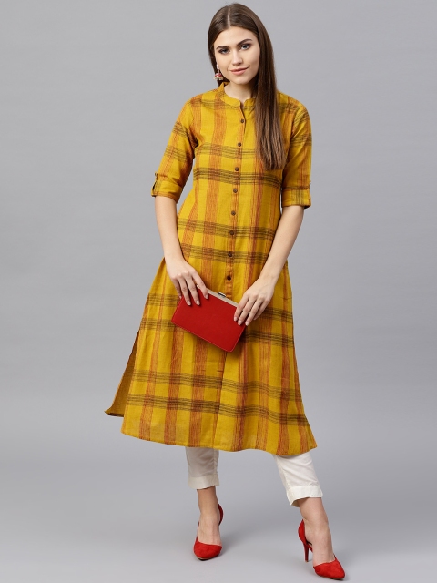 

GERUA Women Mustard Yellow & Black Checked A-Line Kurta