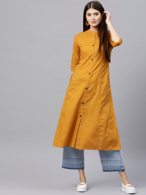 

GERUA Women Mustard Yellow Woven Design A-Line Kurta